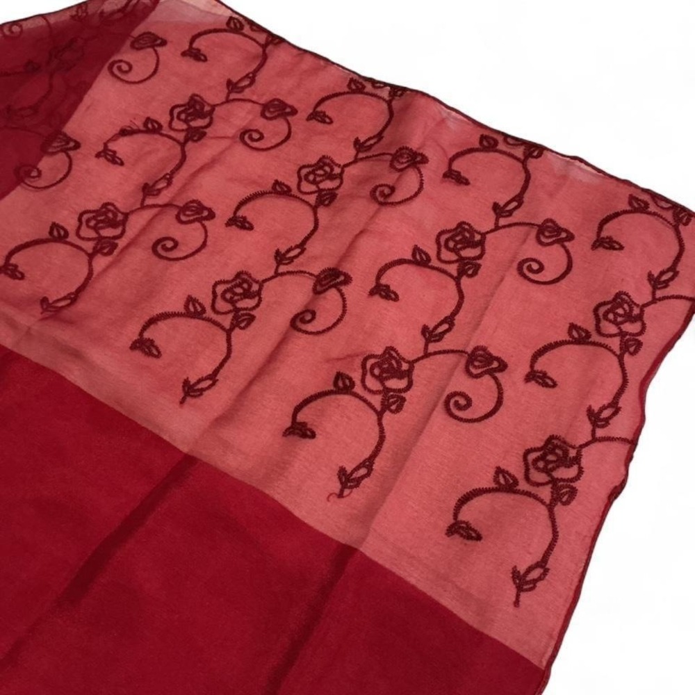 Unbranded Silk Scarf OS‎ Red Excellent Floral Embroidered Evening Shawl Wrap - Picture 5 of 8